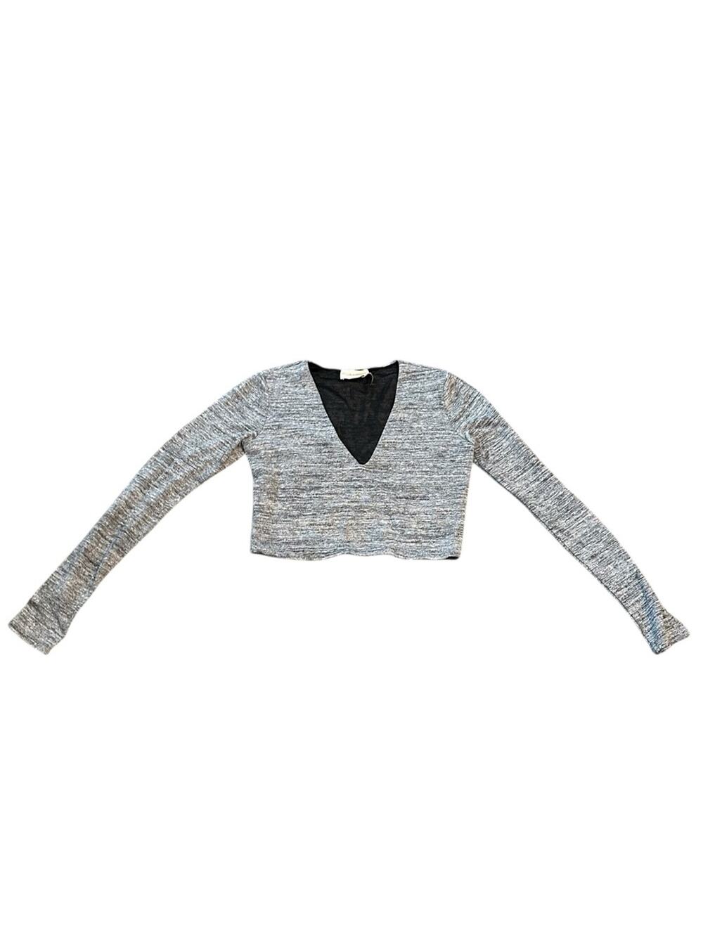 Alice + Olivia Grey Jori Cropped Long Sleeve Top Women’s 8